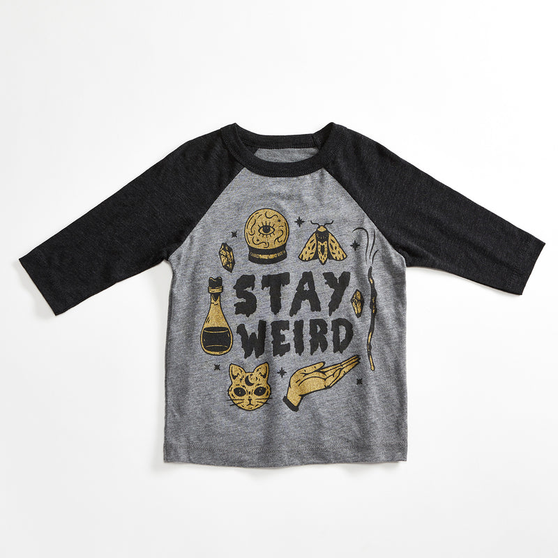 Stay Weird Heather Grey/Black Raglan Kids T-Shirt