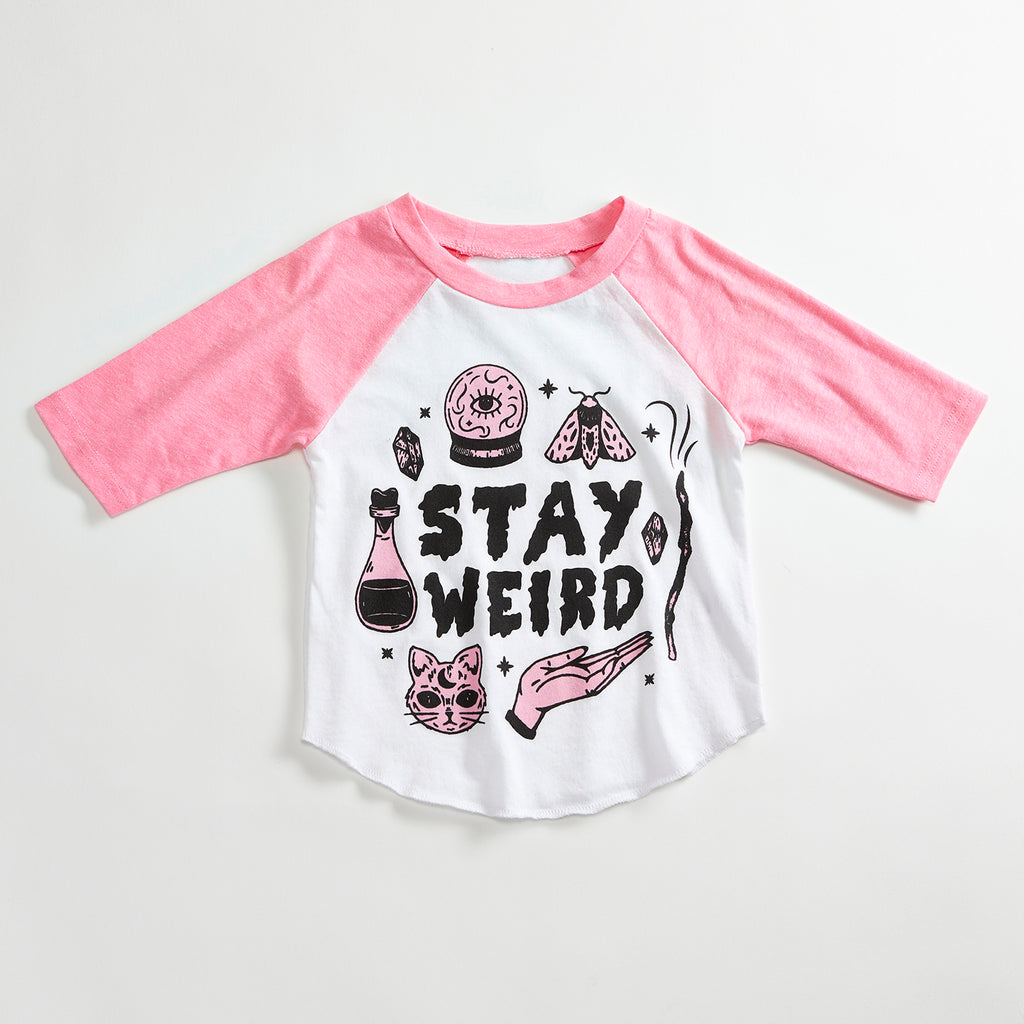 Apparel Kids Raglan Solid White/Pink T-Shirt Stay Weird Street Orchard –