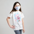 Skater Doughnut Unisex Tee + Unisex Youth Mask Matching Set.  Heather Natural Triblend kids tee. Cotton mask for boys and girls. Made in the USA.