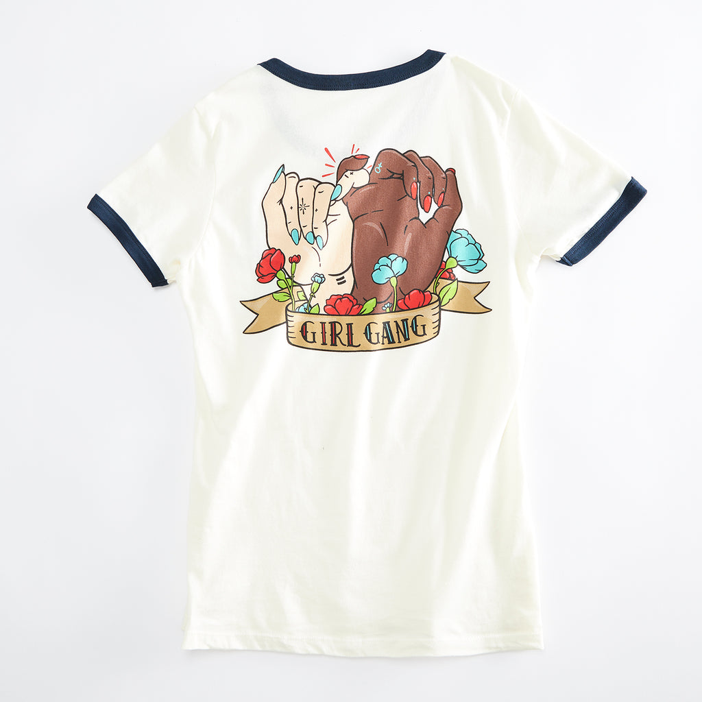Girl Gang Vintage Ladies T-shirt. Off White Womens Girl Power Ringer t –  Orchard Street Apparel