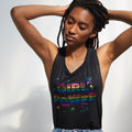 Girl Power Womens Triblend Black Muscle Tank. Heather Black tank with Rainbow foil print. Celebrates Girls and Women.