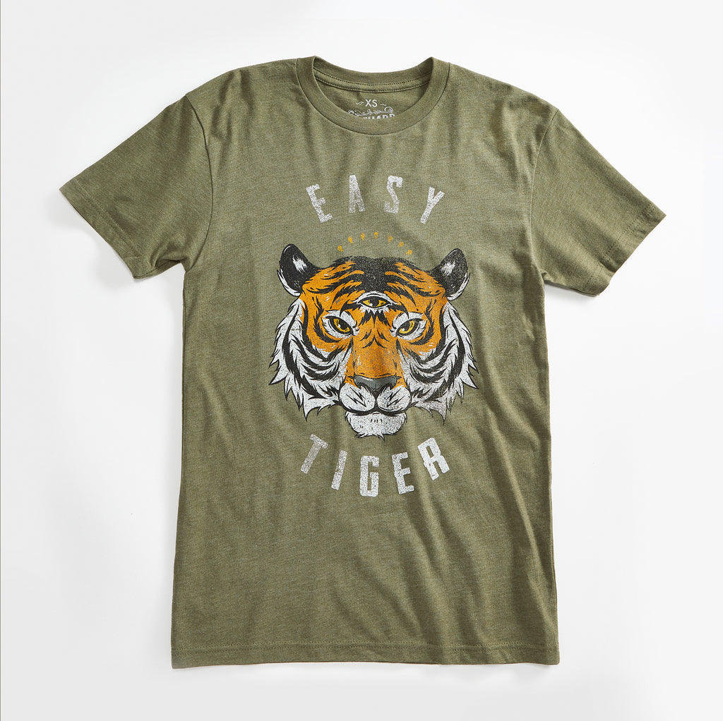 Easy Tiger Vintage Unisex T-Shirt. Slim Fit Olive Green Tee. Shirt for Men  Women.