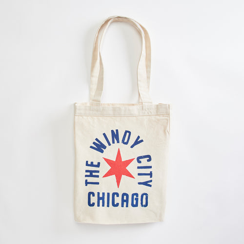 Chicago Windy City market tote. Illinois, midwest, canvas tote made in the USA with eco-friendly inks.