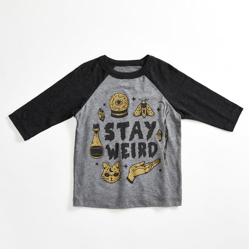 Stay Weird Heather Grey/Black Raglan Kids T-Shirt