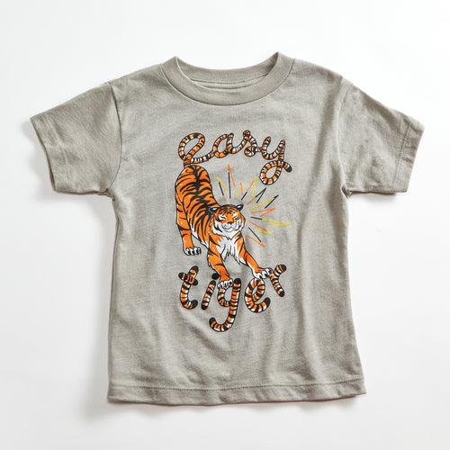 Easy Tiger Vintage Unisex Toddler T-Shirt. Heather Stone Kids Triblend Tee with Tiger. Shirt for Boys and Girls.