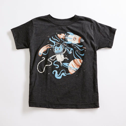 Space Cat Unisex Youth Vintage T-Shirt. Heather Black Triblend kids tee. Shirt for Boys and Girls
