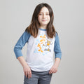 Skater Ice Cream Cone Unisex Kids Raglan T-Shirt. White/Blue Triblend 3/4 length baseball kids tee. Shirt for Boys and Girls