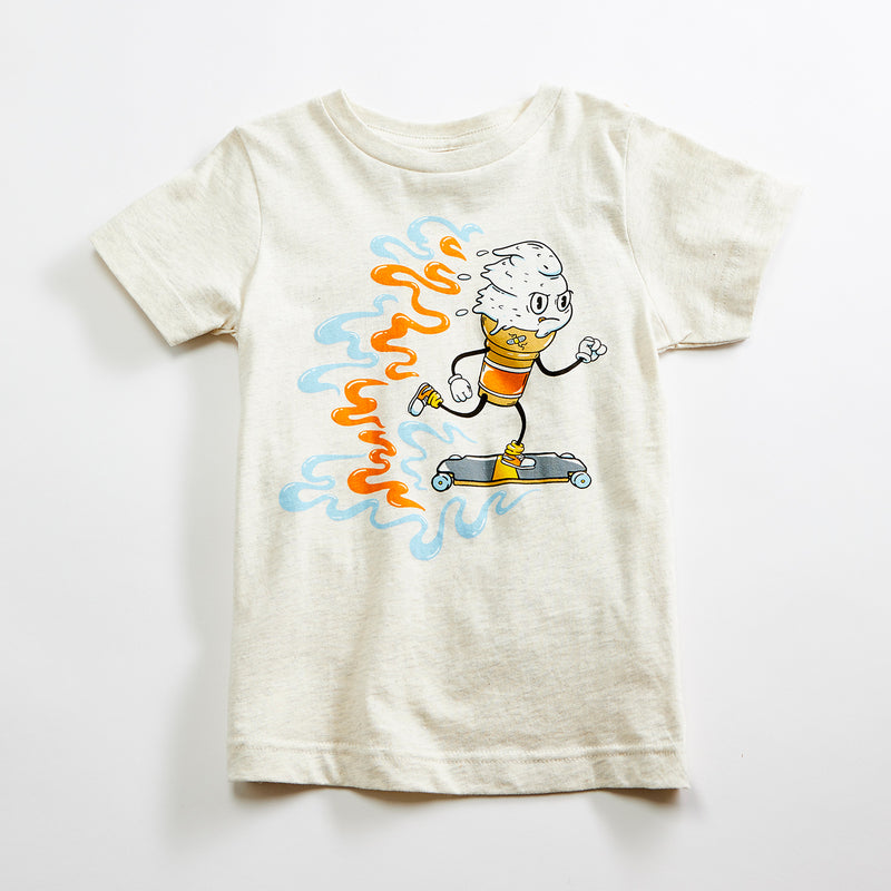 Skater Ice Cream Cone Unisex Kids T-Shirt. Natural Heather Youth tee. Shirt for Boys and Girls