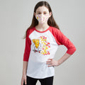Skater Pizza Unisex Youth Raglan + Unisex Youth Mask Matching Set. White/Red Triblend 3/4 length baseball kids tee. Cotton mask for boys and girls. Made in the USA