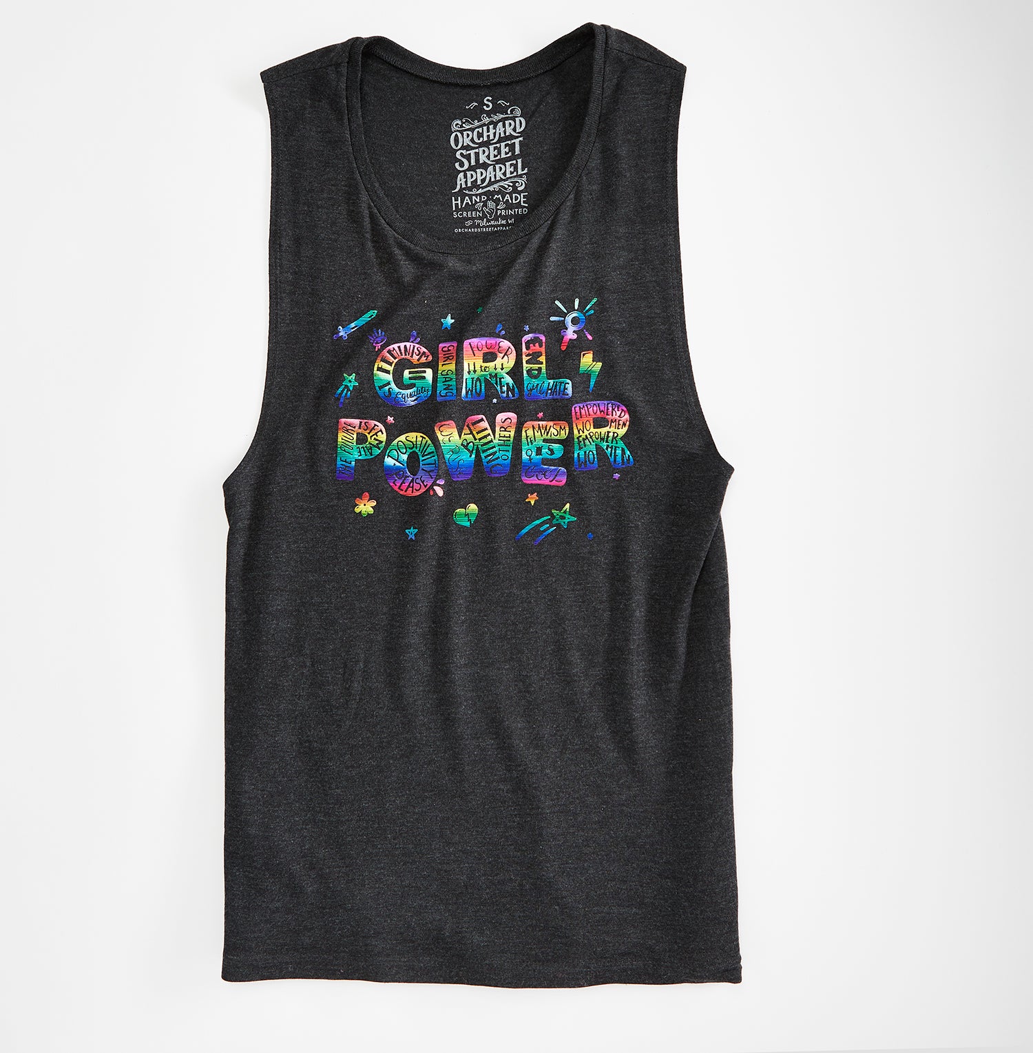 Girl Power Womens Triblend Black Muscle Tank. Heather Black