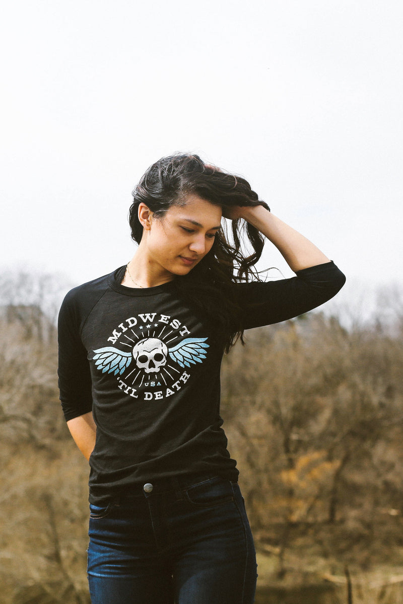 Midwest 'Til Death Skull Heather Black / Black Raglan Unisex T-Shirt