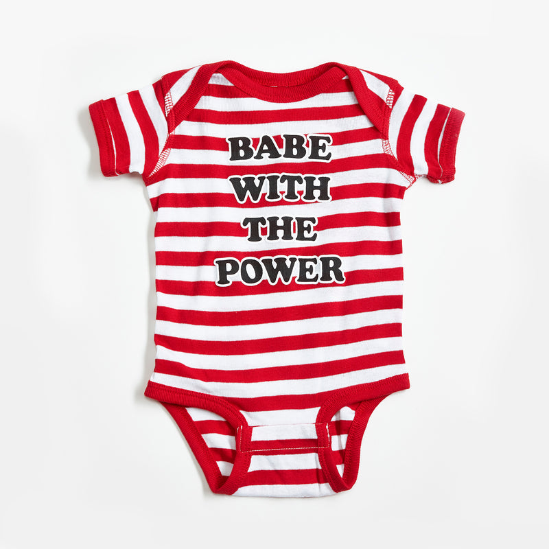 Babe With The Power Red/White Striped Baby Onesie