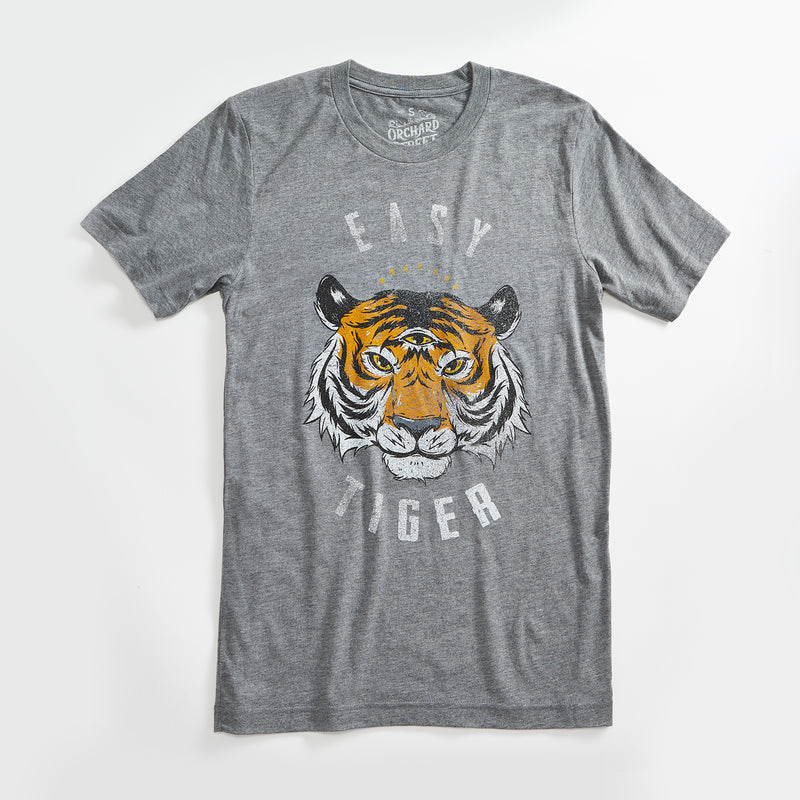 Easy Tiger Vintage Unisex T-Shirt. Slim Fit Heather Grey Tee. Shirt for Men Women.