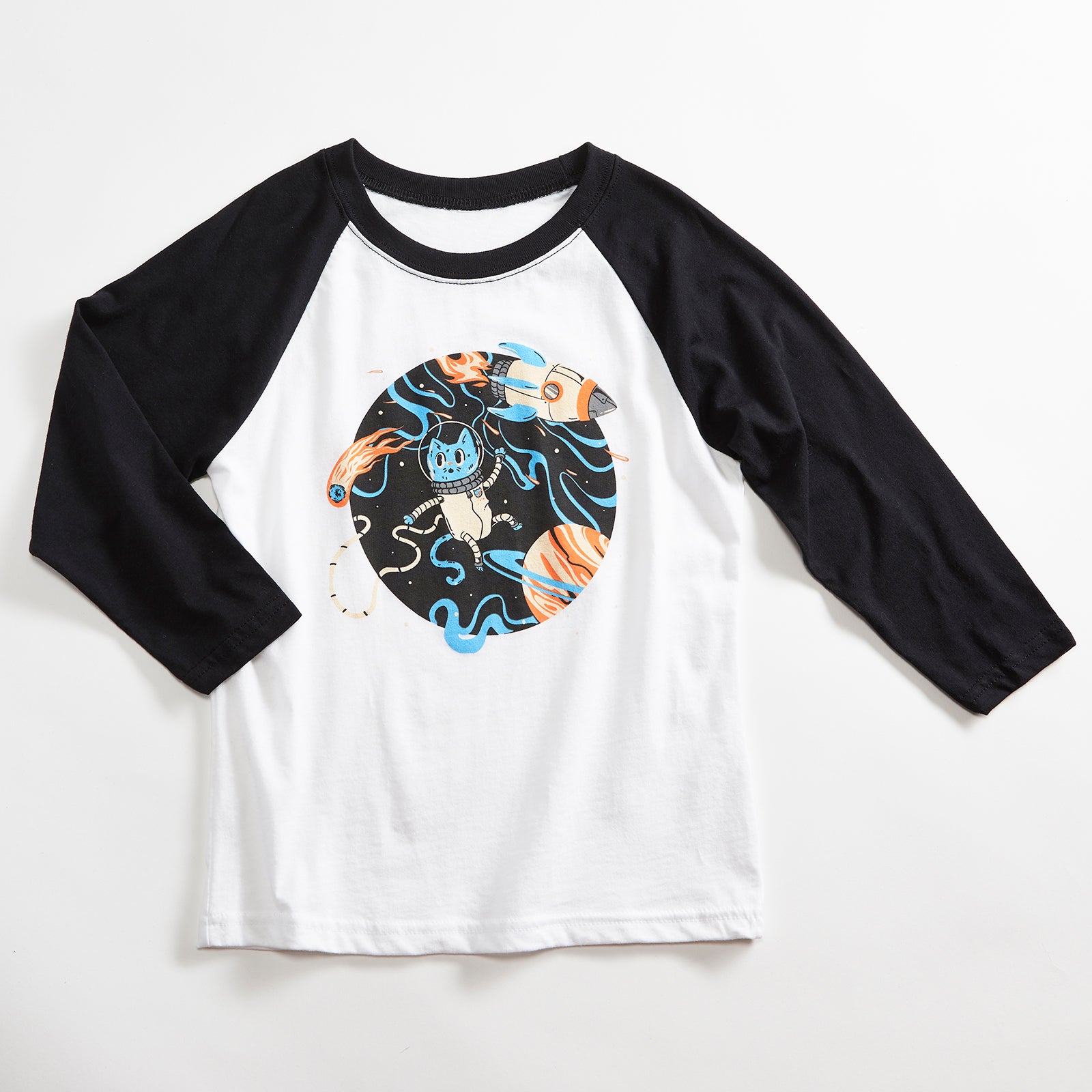 Apparel Kids Street Raglan T-Shirt. 3/4 – White/Black length Orchard Triblend Cat Unisex Space