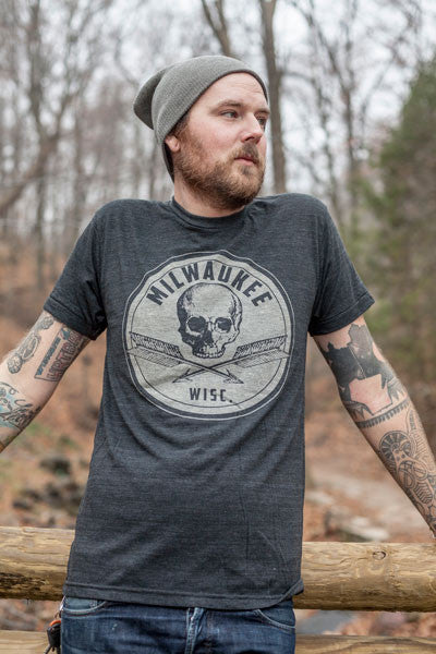 Milwaukee Skull and Cross Arrows Triblend Black Unisex T-shirt